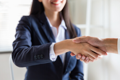 person shaking hands in business attire